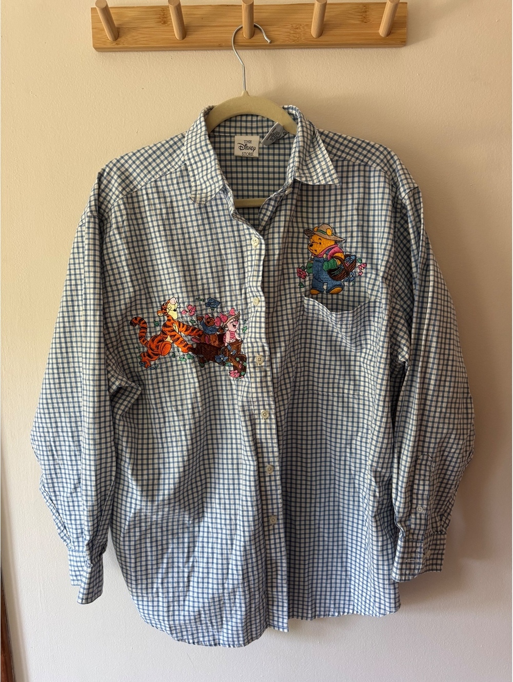 Vintage Winnie The Pooh Gardening Plaid Gingham Button Bown
